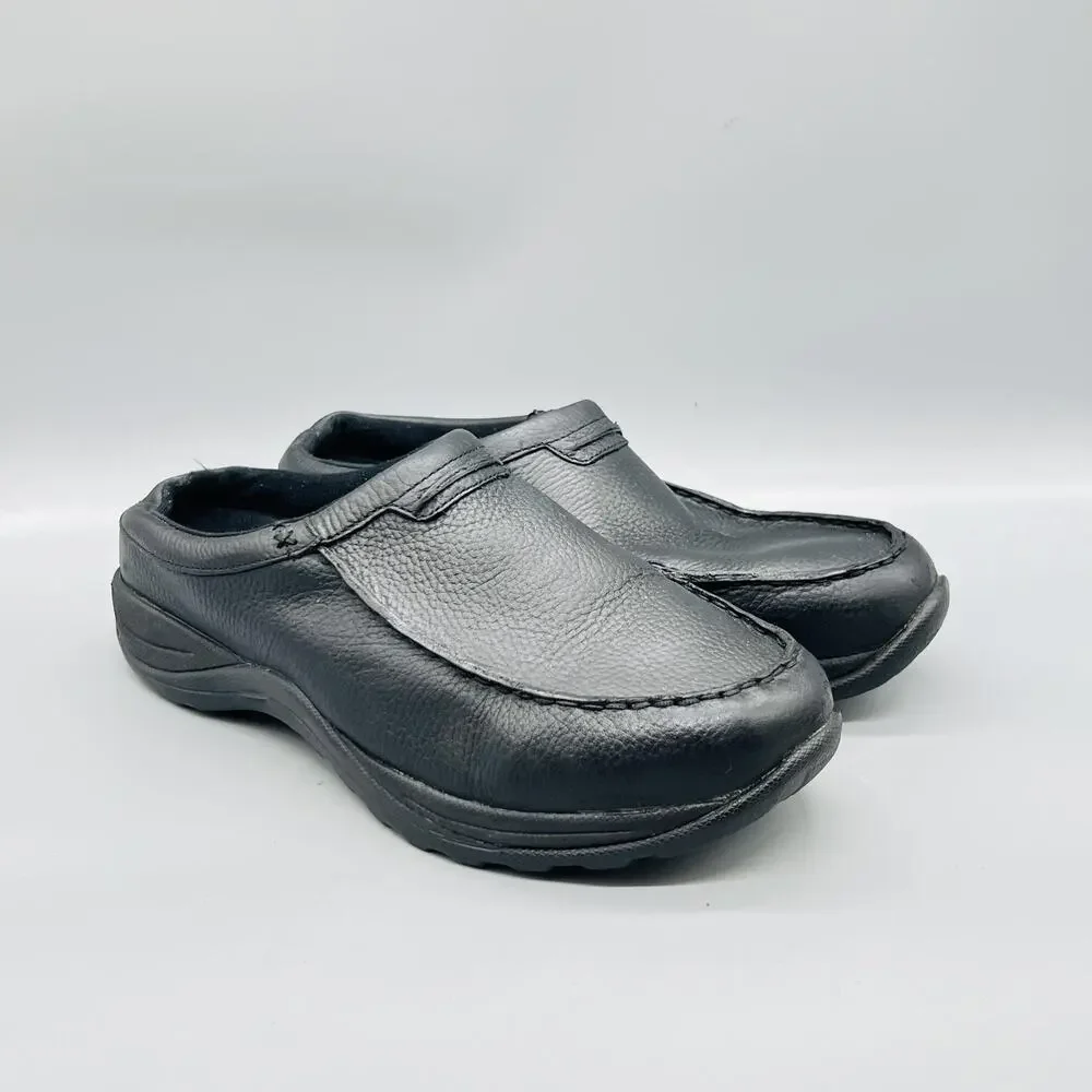 LL Bean Shoes Mens 10.5 Black Pebbled Leather Mule Clogs Slip On Casual Comfort